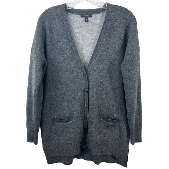 J.Crew Merino Wool Double Knit Long Cardigan Sweater in Charcoal Grey sz  Medium - Picture 1 of 5